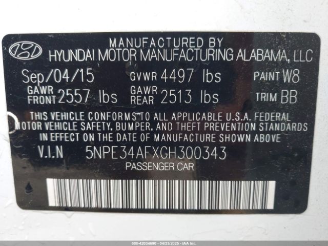 5NPE34AFXGH300343 Hyundai Sonata Limited