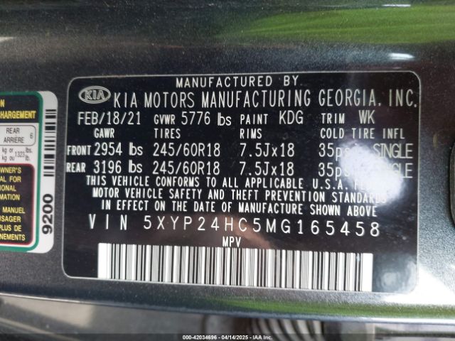 5XYP24HC5MG165458 KIA Telluride Lx