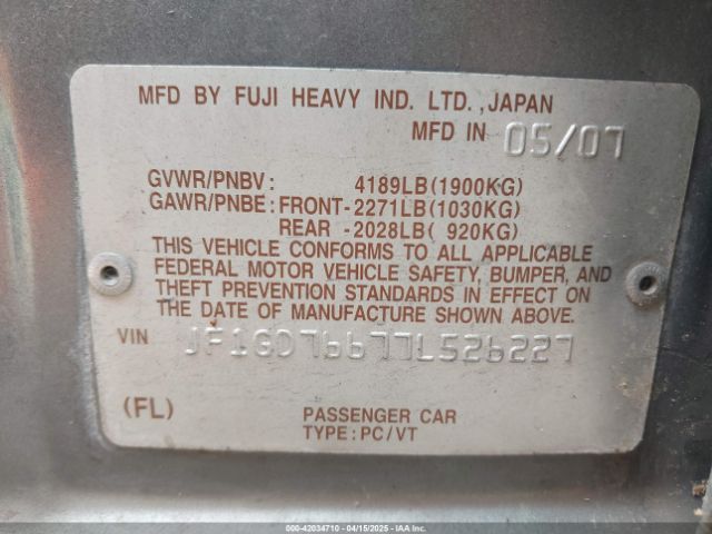 2007 SUBARU IMPREZA WRX STI JF1GD76677L526227 Photo 8