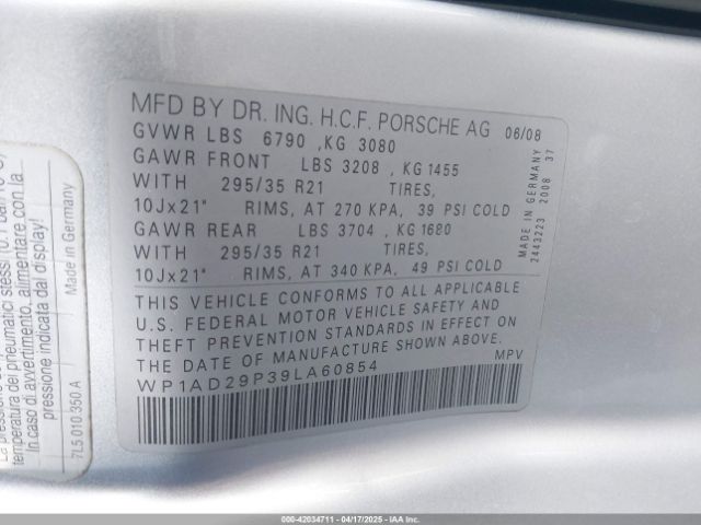 2009 PORSCHE CAYENNE WP1AD29P39LA60854 Photo 8