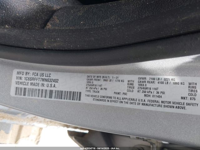 1C6SRFFT7MN632402 RAM 1500 Big Horn  4x4 5'7 Box