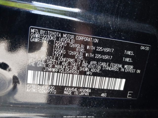 JTMRWRFV2LD549063 Toyota Rav4 Hybrid Xle