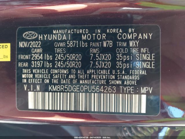 KM8R5DGE0PU564263 Hyundai gdi lambda ii