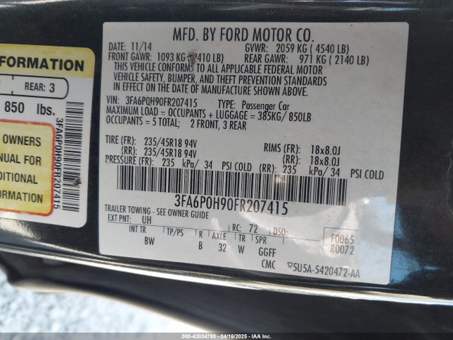 3FA6P0H90FR207415 Ford FUSION SE