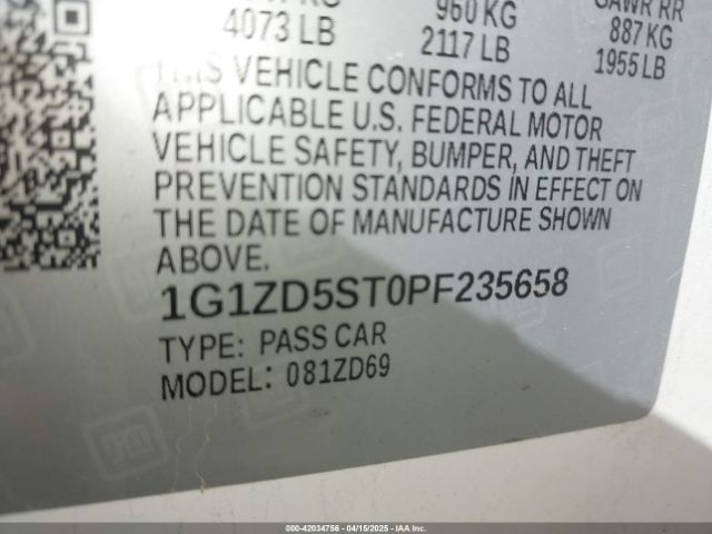 1G1ZD5ST0PF235658 Chevrolet Malibu Fwd 1lt
