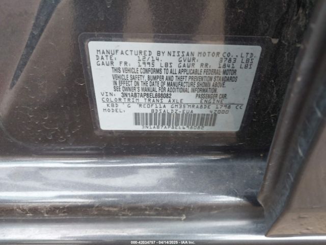 3N1AB7AP8EL698082 Nissan SENTRA SV