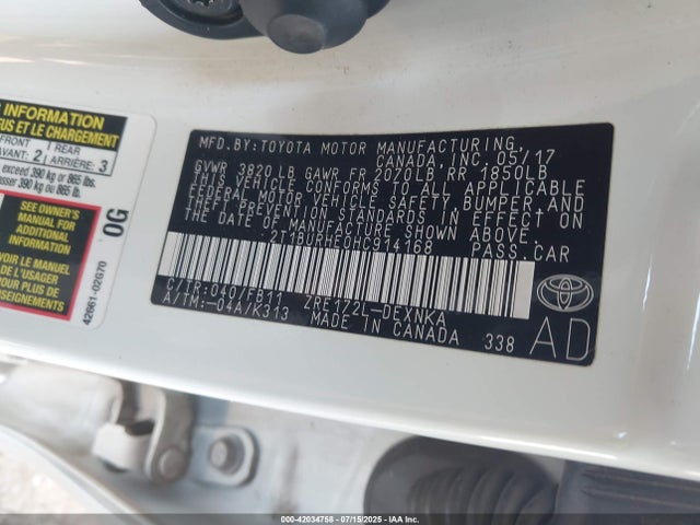 2T1BURHE0HC914168 Toyota 2zr-fe