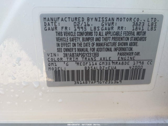 3N1AB7AP9GY231369 Nissan Sentra