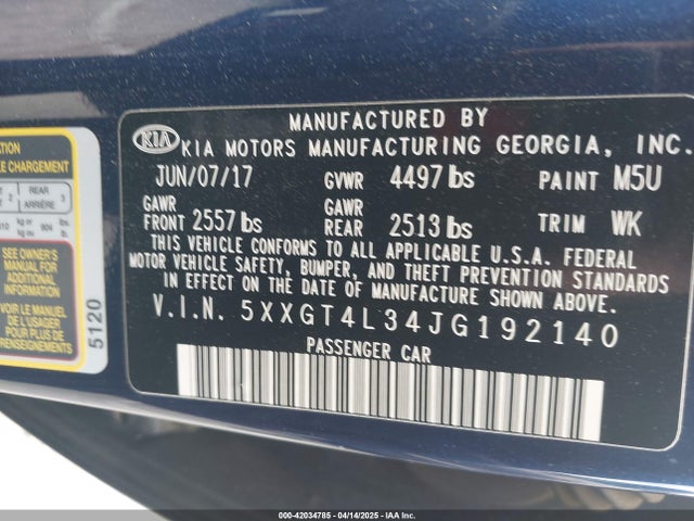KIA gdi 2018 5XXGT4L34JG192140 Image 9