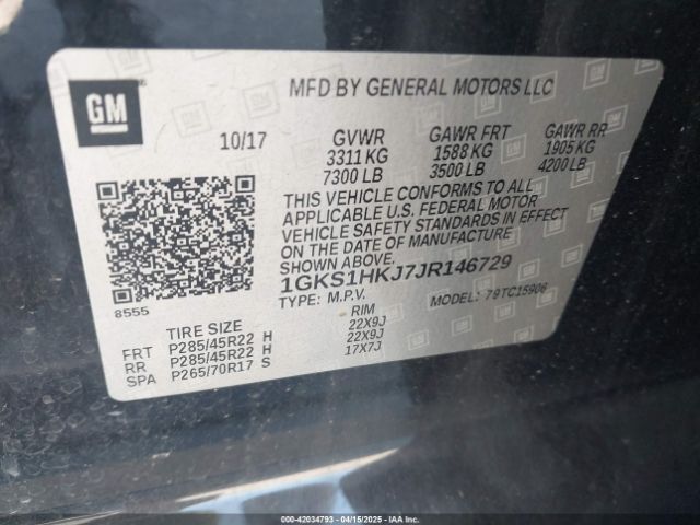 1GKS1HKJ7JR146729 GMC YUKON XL DENALI