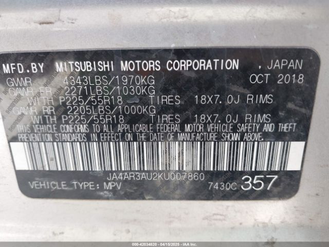 2019 MITSUBISHI OUTLANDER SPORT JA4AR3AU2KU007860 Photo 8