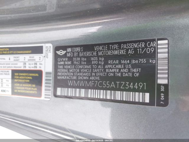2010 MINI COOPER S WMWMF7C55ATZ34491 Photo 8