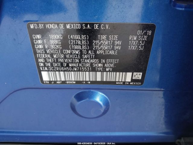 3CZRU6H50JM715531 Honda HR-V EX