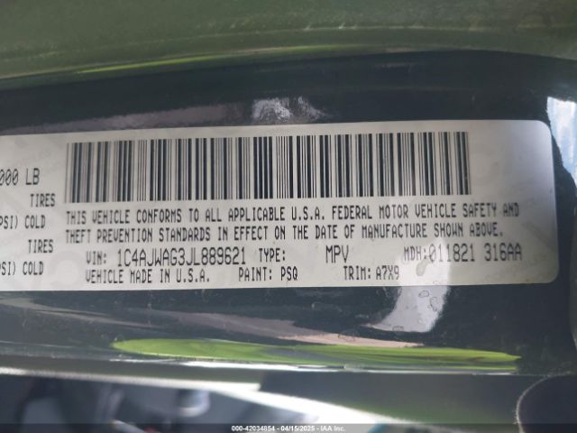2018 JEEP WRANGLER JK 1C4AJWAG3JL889621 Photo 8