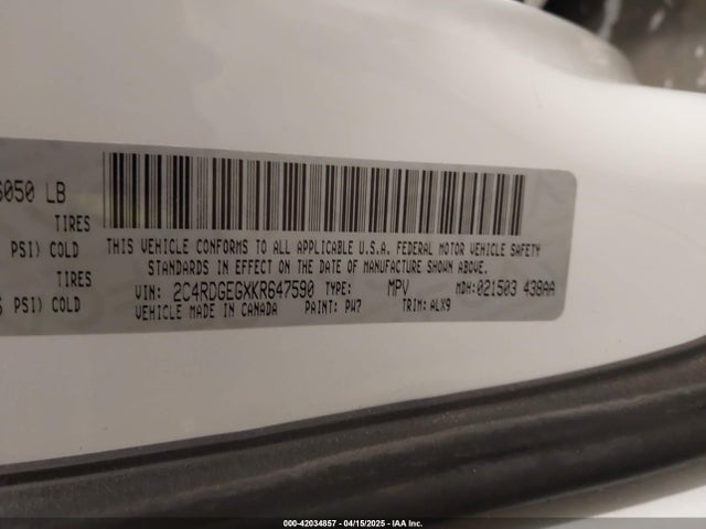 2C4RDGEGXKR647590 Dodge 2019