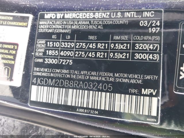 2024 MERCEDES-BENZ EQS 450 SUV 4JGDM2DB8RA032405 Photo 8