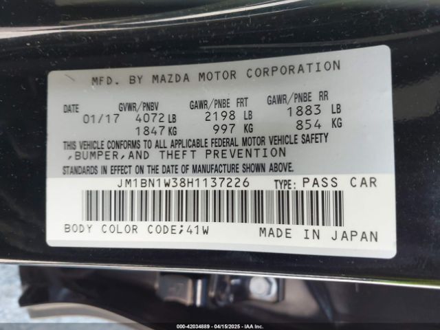 JM1BN1W38H1137226 Mazda Mazda3 Grand Touring