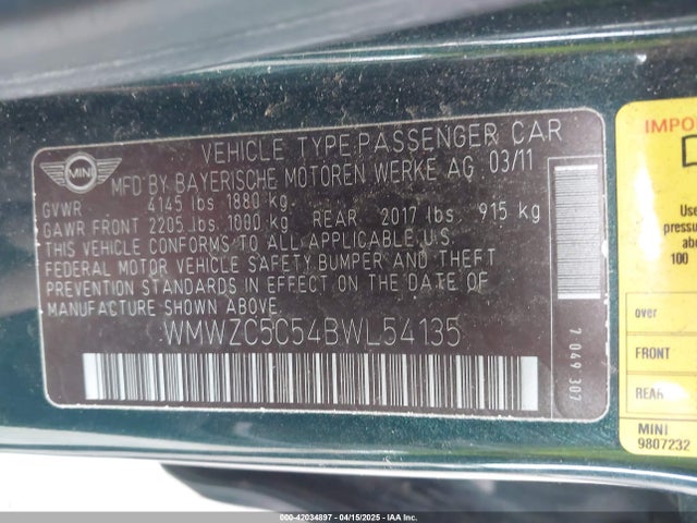 2011 MINI COOPER S COUNTRYMAN WMWZC5C54BWL54135 Photo 8