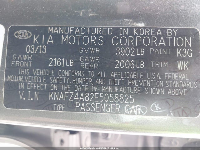 KNAFZ4A82E5058825 KIA FORTE EX