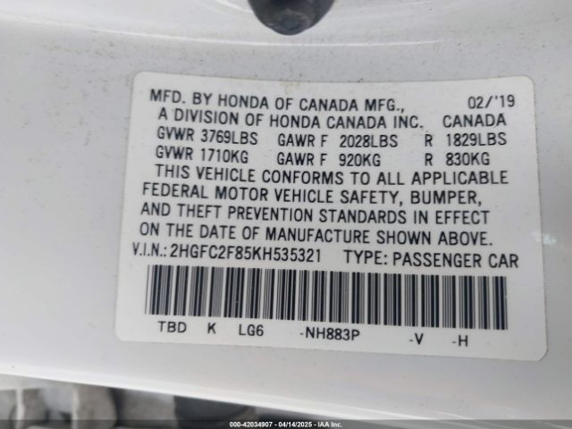 2HGFC2F85KH535321 Honda Civic Sport