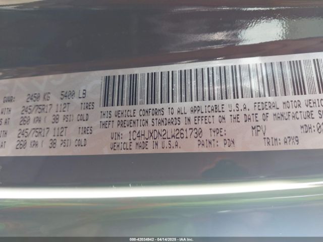 1C4HJXDN2LW261730 Jeep Wrangler Unlimited Sport S 4x4