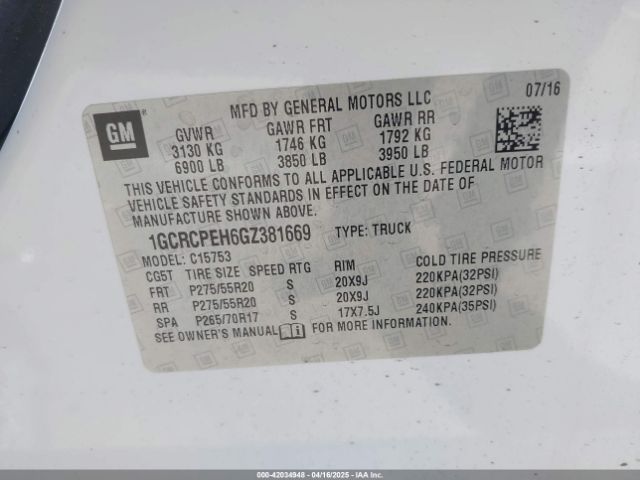 1GCRCPEH6GZ381669 Chevrolet Silverado 1500 Custom
