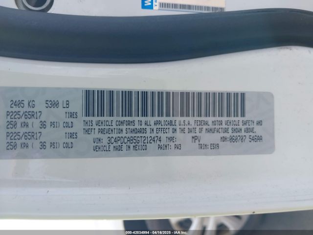 3C4PDCAB5GT212474 Dodge JOURNEY SE