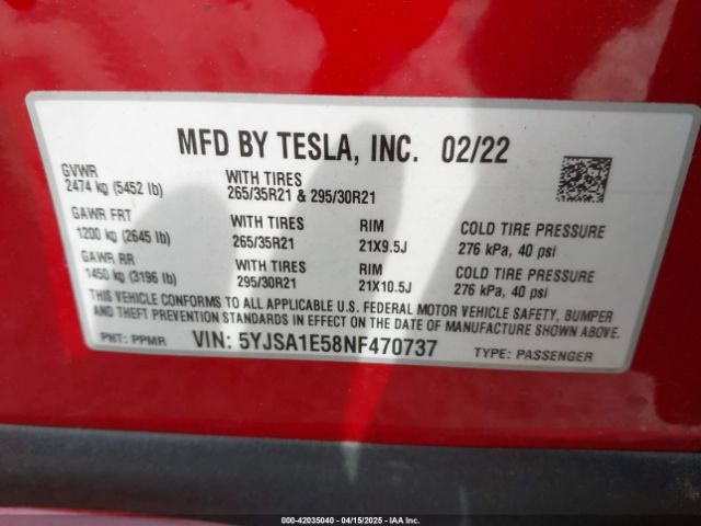 5YJSA1E58NF470737 Tesla Model S Dual Motor All-wheel Drive