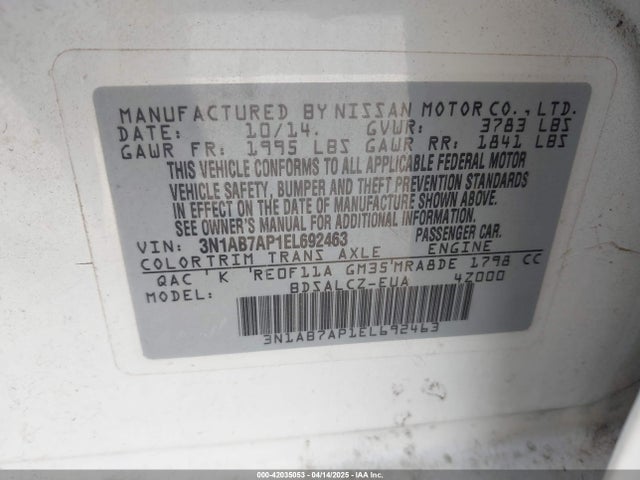 Nissan SENTRA S 2014 3N1AB7AP1EL692463 Image 9