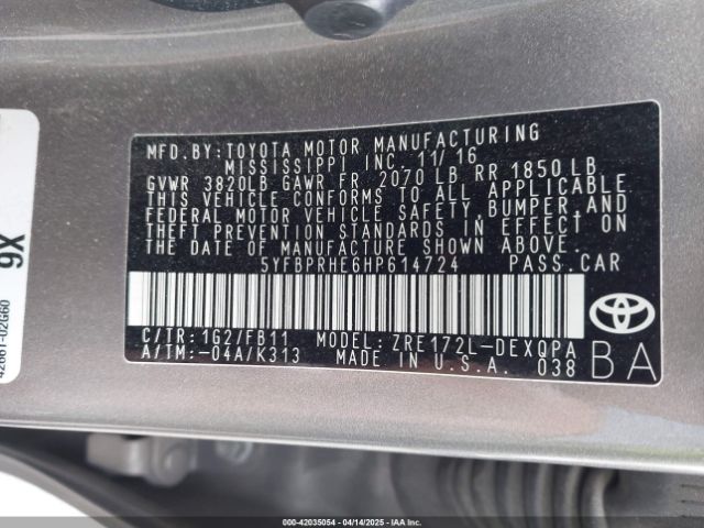 5YFBPRHE6HP614724 Toyota Corolla Le Eco