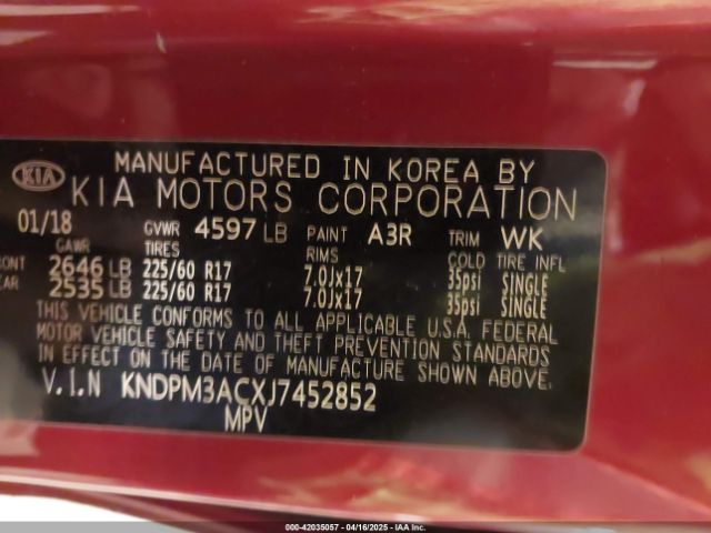 KNDPM3ACXJ7452852 KIA Sportage Lx