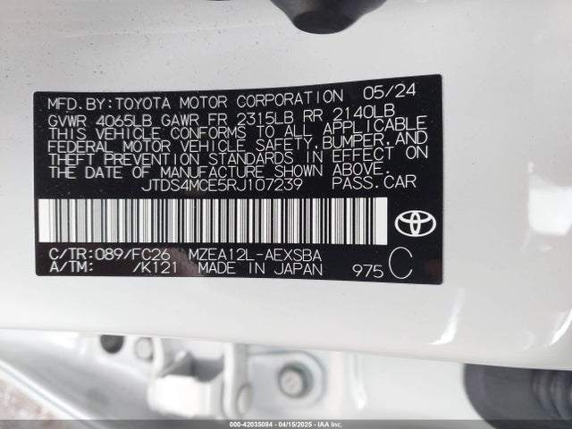 JTDS4MCE5RJ107239 Toyota COROLLA SE