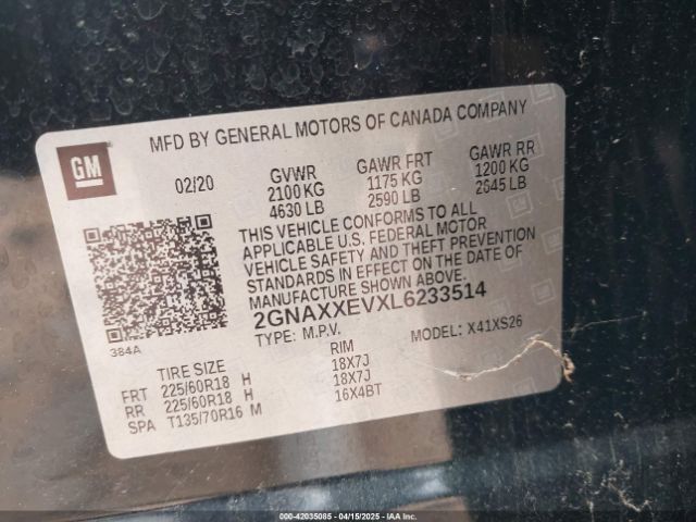 2GNAXXEVXL6233514 Chevrolet Equinox Awd Premier 1.5l Turbo