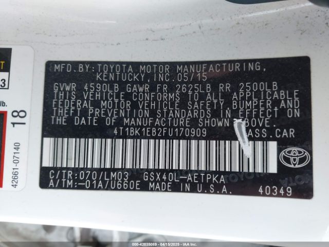 4T1BK1EB2FU170909 Toyota AVALON LIMITED