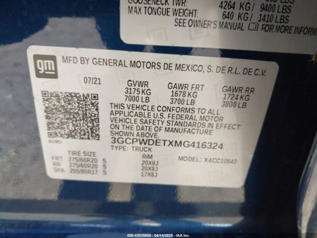 3GCPWDETXMG416324 Chevrolet Silverado 1500 2wd  Short Bed Rst
