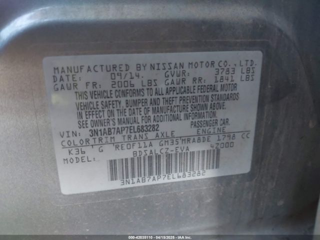 3N1AB7AP7EL683282 Nissan SENTRA S
