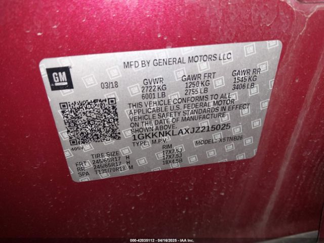 1GKKNKLAXJZ215025 GMC Acadia Sle-1