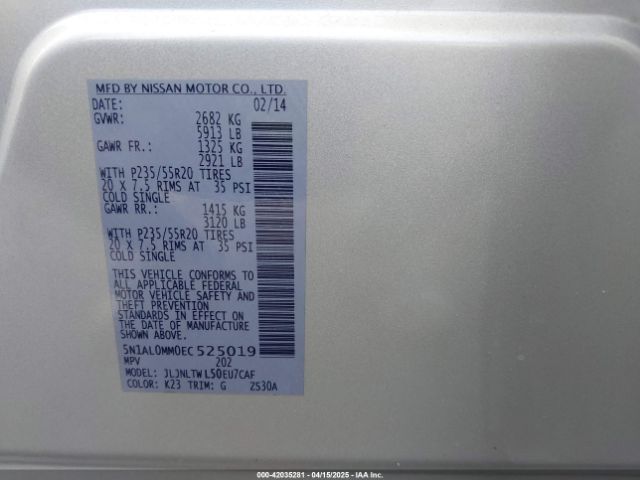 5N1AL0MM0EC525019 Infiniti QX60