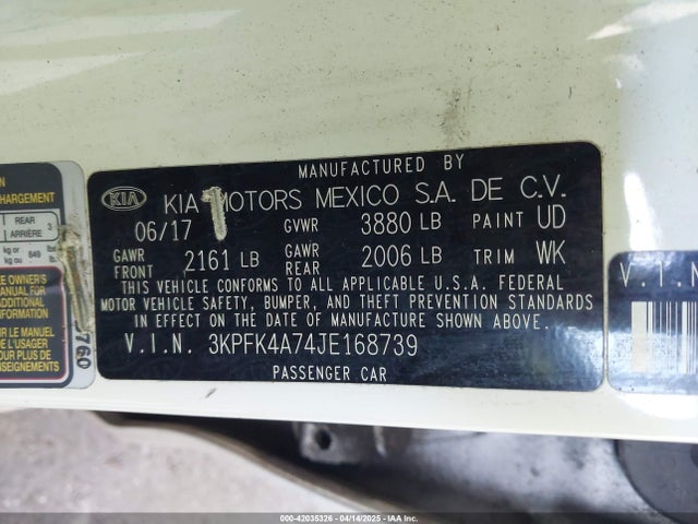 3KPFK4A74JE168739 KIA FORTE LX
