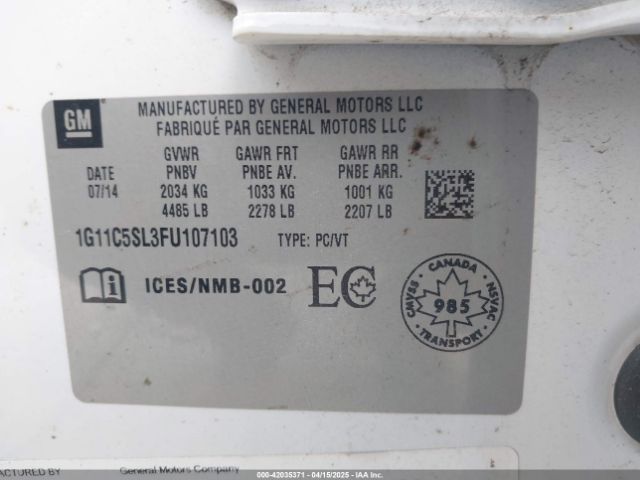 1G11C5SL3FU107103 Chevrolet MALIBU 1LT
