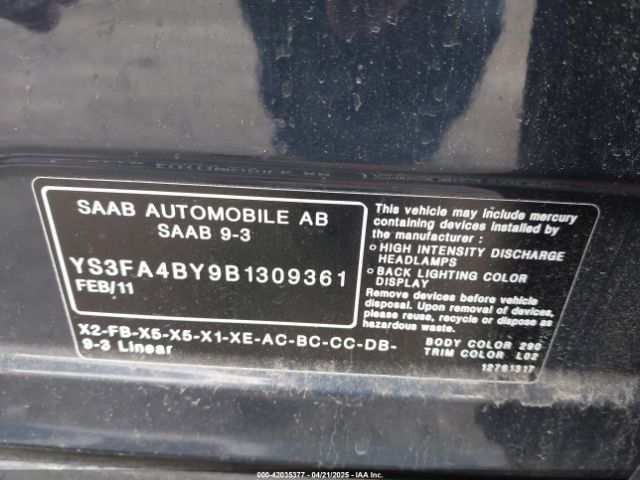 2011 SAAB 9-3 YS3FA4BY9B1309361 Photo 8