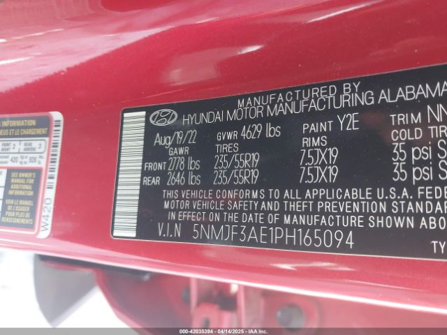 5NMJF3AE1PH165094 Hyundai TUCSON SEL