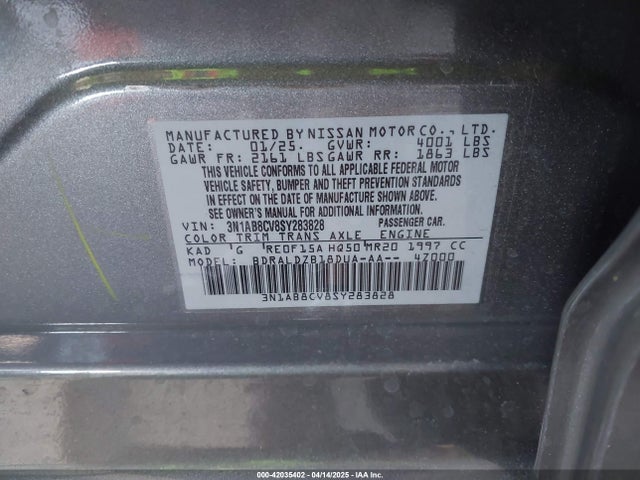 3N1AB8CV8SY283828 Nissan SENTRA SV