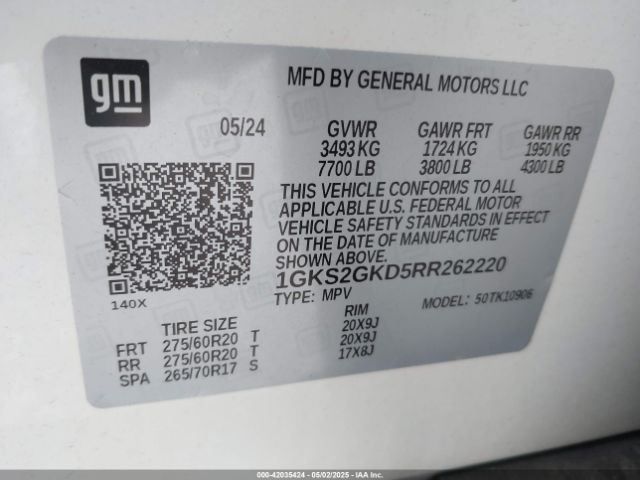 1GKS2GKD5RR262220 GMC Yukon Xl 4wd Slt