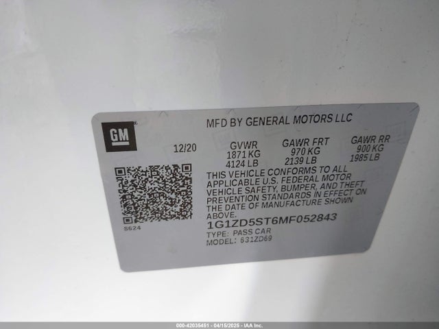 1G1ZD5ST6MF052843 Chevrolet Malibu Fwd Lt
