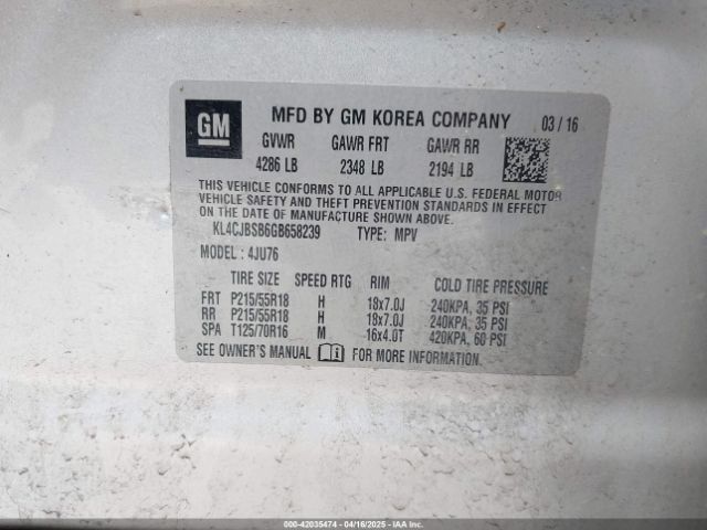 KL4CJBSB6GB658239 Buick Encore Convenience