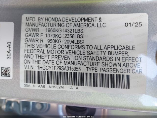 1HGCY1F29SA015955 Honda ACCORD LX
