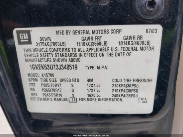 2003 GMC YUKON 1GKEK63U13J340519 Photo 8