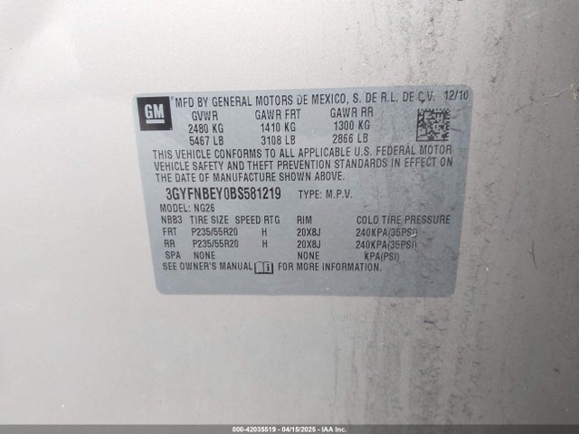 2011 CADILLAC SRX 3GYFNBEY0BS581219 Photo 8