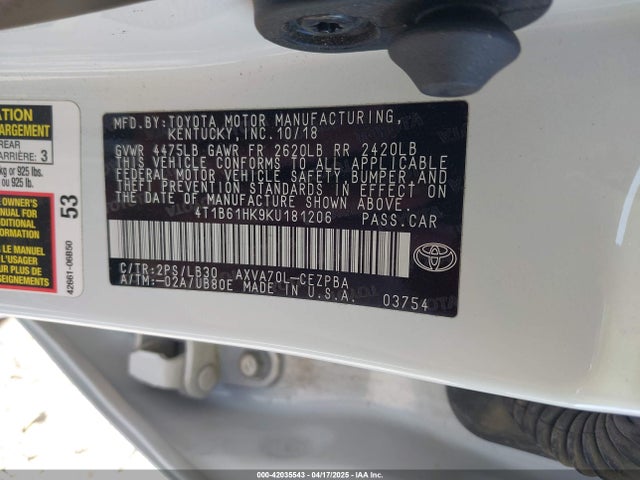 4T1B61HK9KU181206 Toyota CAMRY XSE